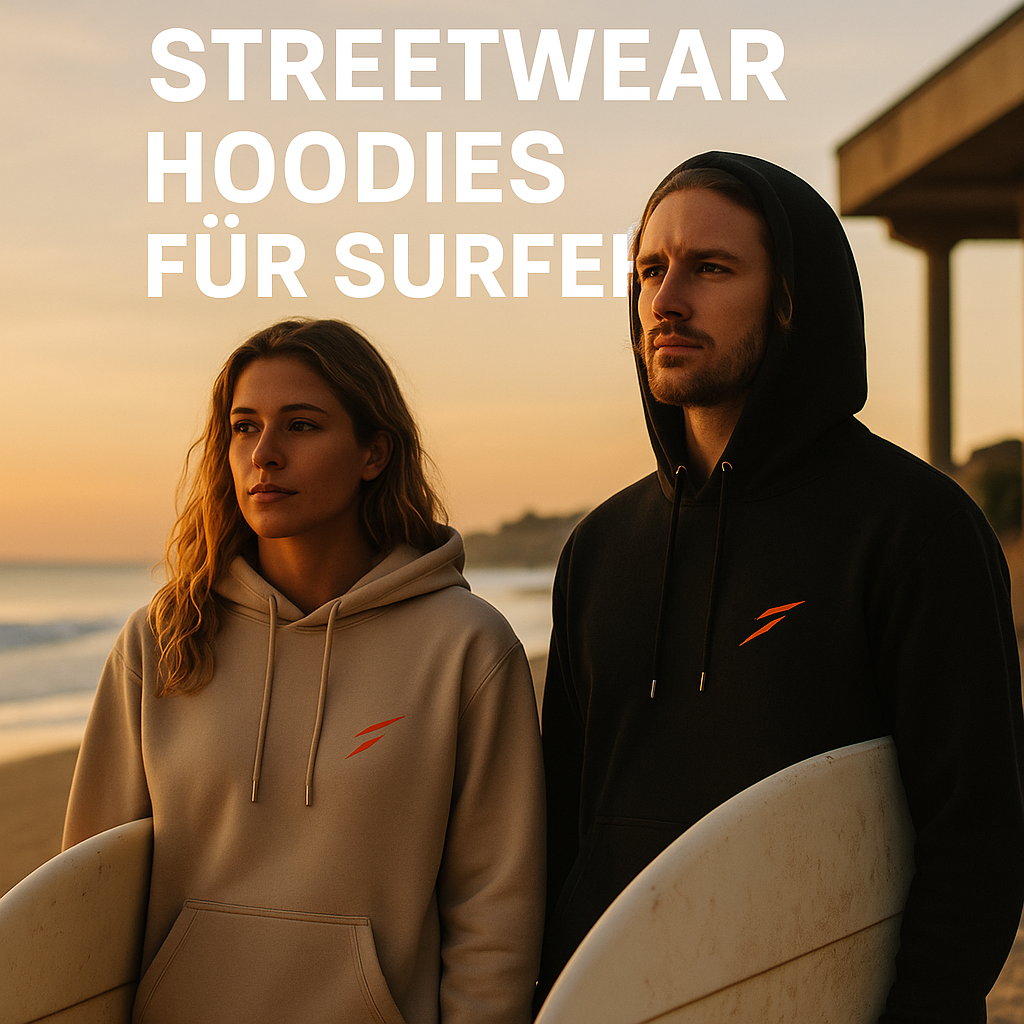 Surferpaar mit Hoodie