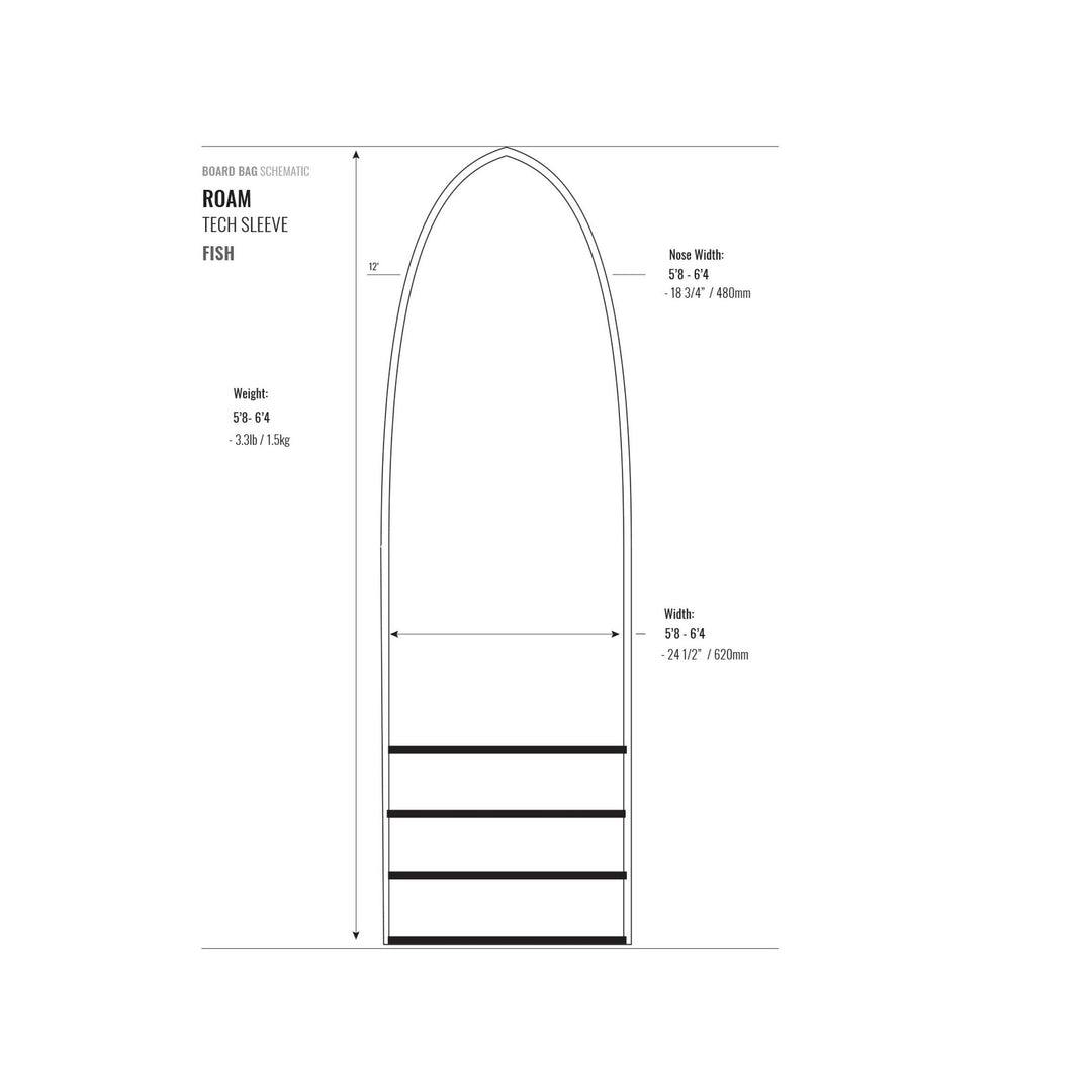 ROAM Boardbag Surfboard Tech Socke Fish 5.8-6.4 Black