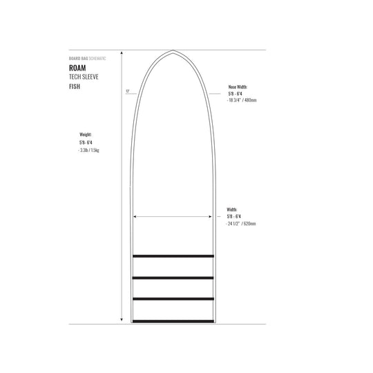 ROAM Boardbag Surfboard Tech Socke Fish 5.8-6.4 Black