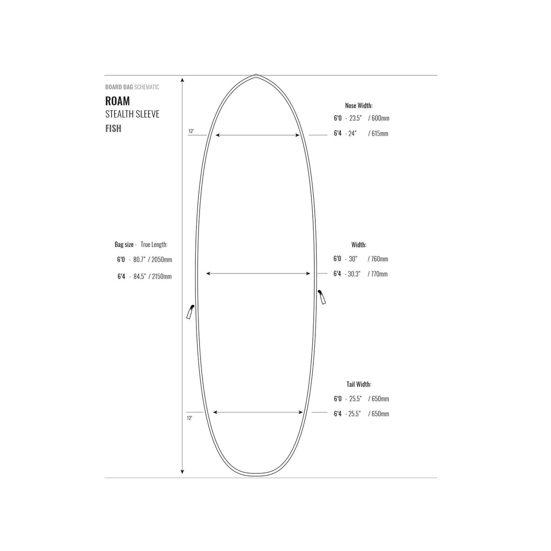 ROAM Stealth Sleeve Fish Surfboard-Tasche Grey