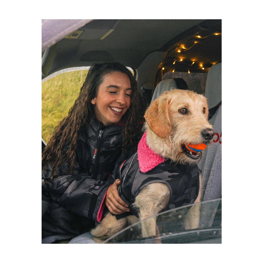 DRYROBE Dog Coat Hundemantel Black Camo Pink Dogs